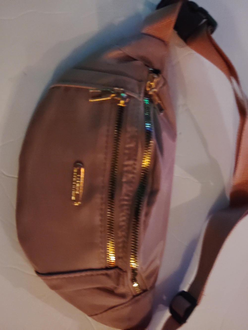 Blush Pink Satin Belt Bag with Gold Accents Hardware